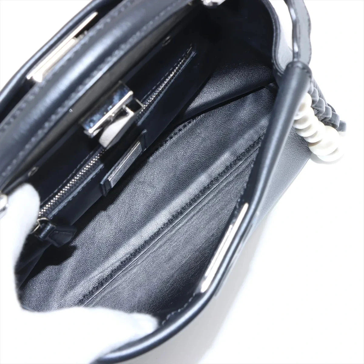 Pre-Loved Peekaboo Handbag Leather Mini with Silver Hardware, Black