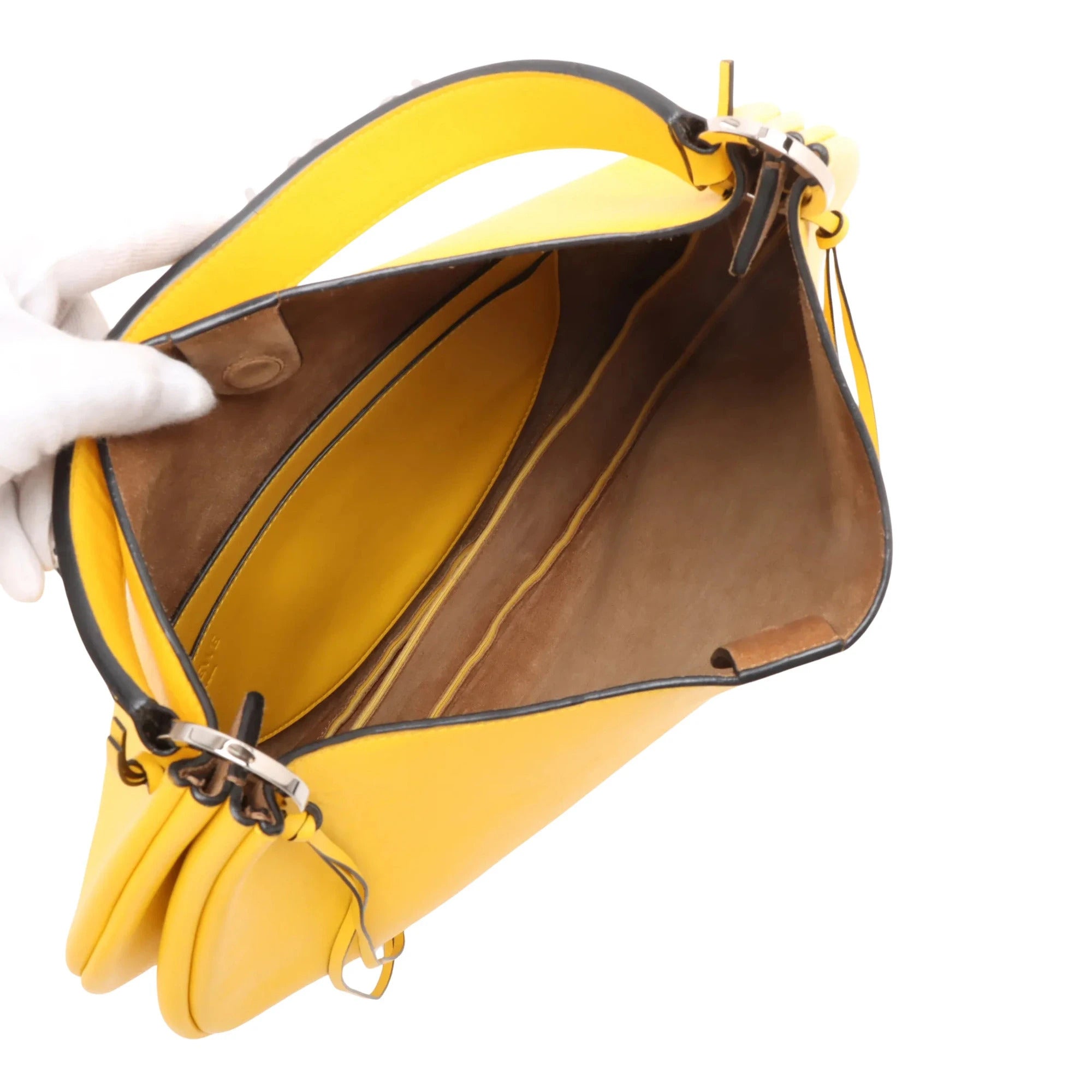 Pre-Loved Fortune Hobo Shoulder Bag Leather with Silver Hardware, Yellow