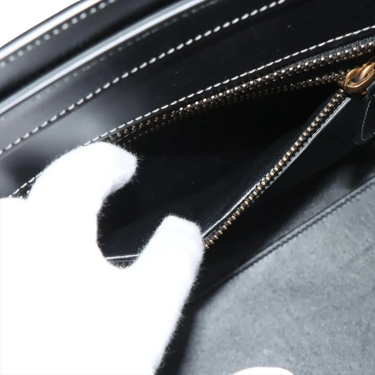 Pre-Loved Luggage Tote Leather Micro with Gold Hardware, Black and Grey