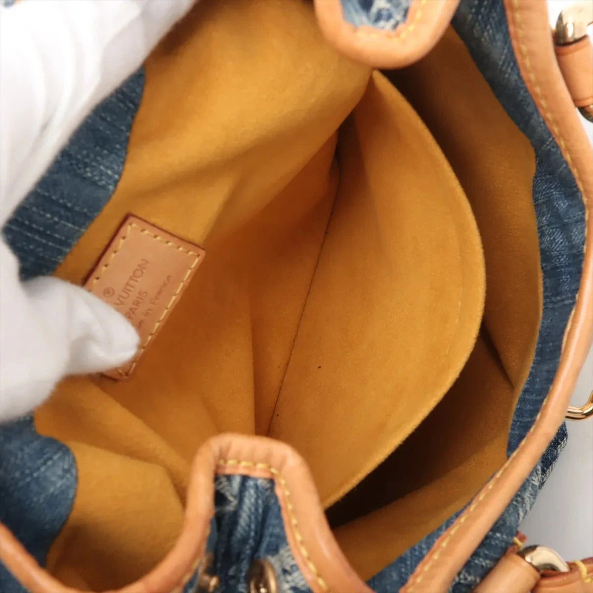 Pre-Loved Pleaty Handbag Monogram Denim Small with Gold Hardware, Blue