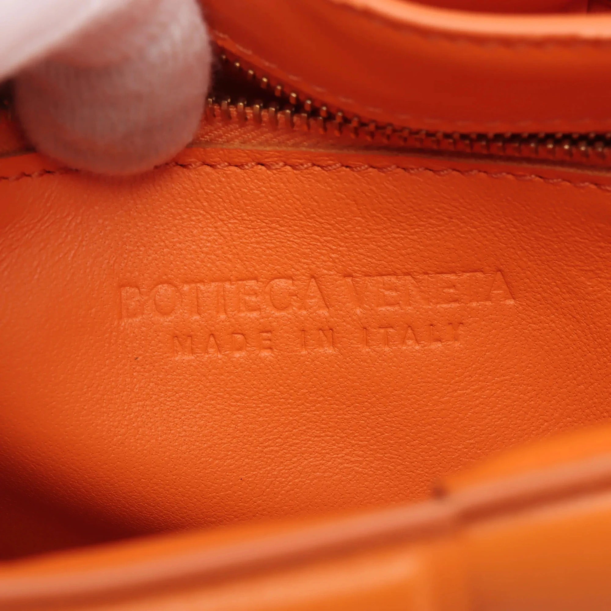Pre-Loved Padded Cassette Crossbody Bag Intrecciato Leather with Gold Hardware, Orange