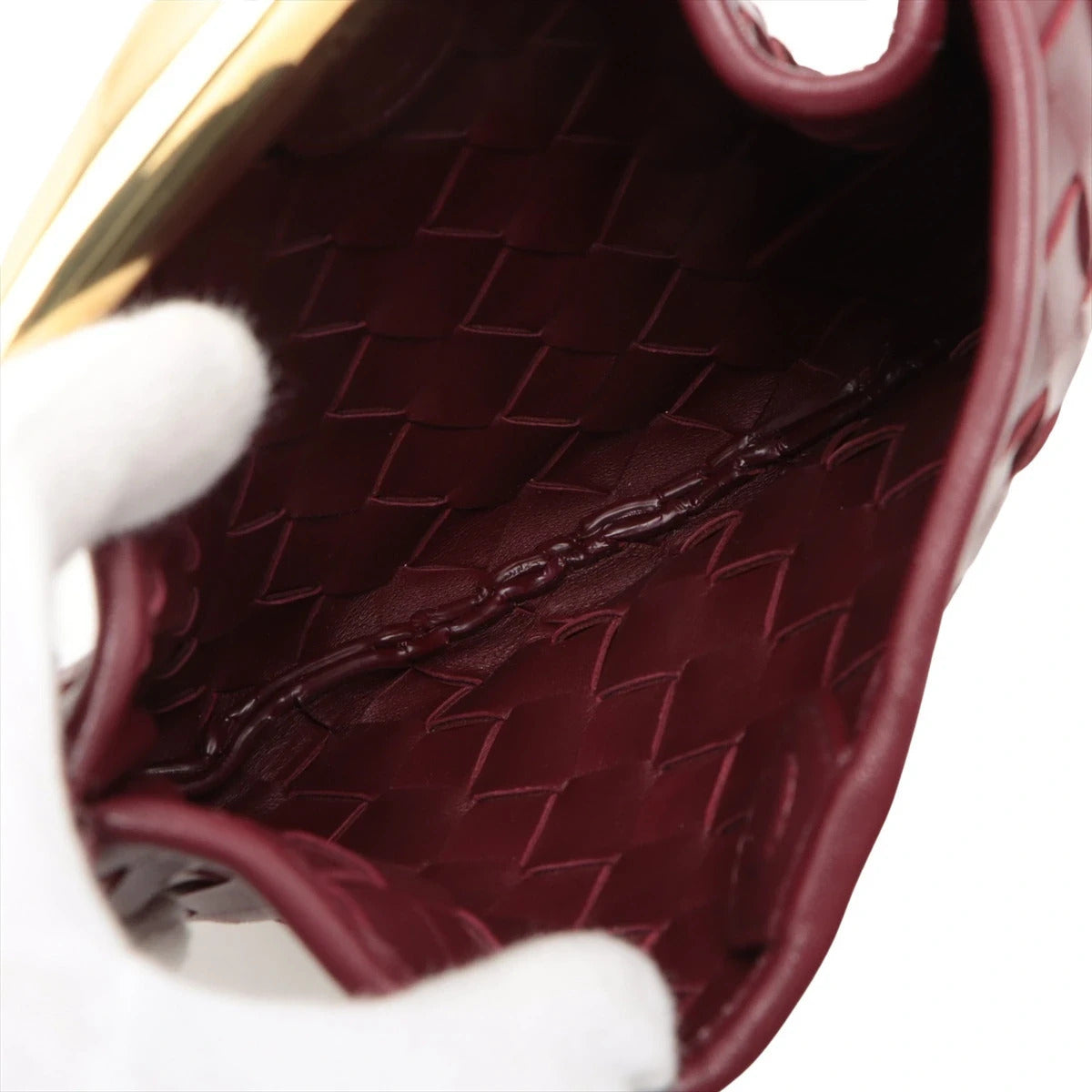 Pre-Loved Sardine Crossbody Bag Intrecciato Leather Mini with Gold Hardware, Burgundy