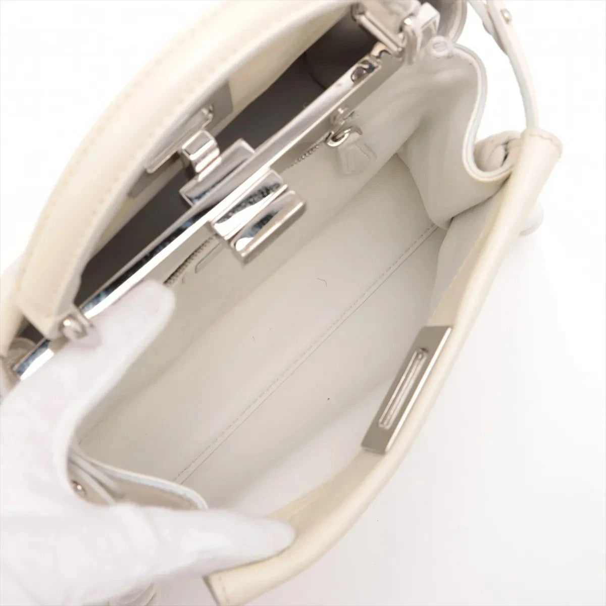 Pre-Loved Peekaboo Handbag Leather Mini with Silver Hardware, Ivory