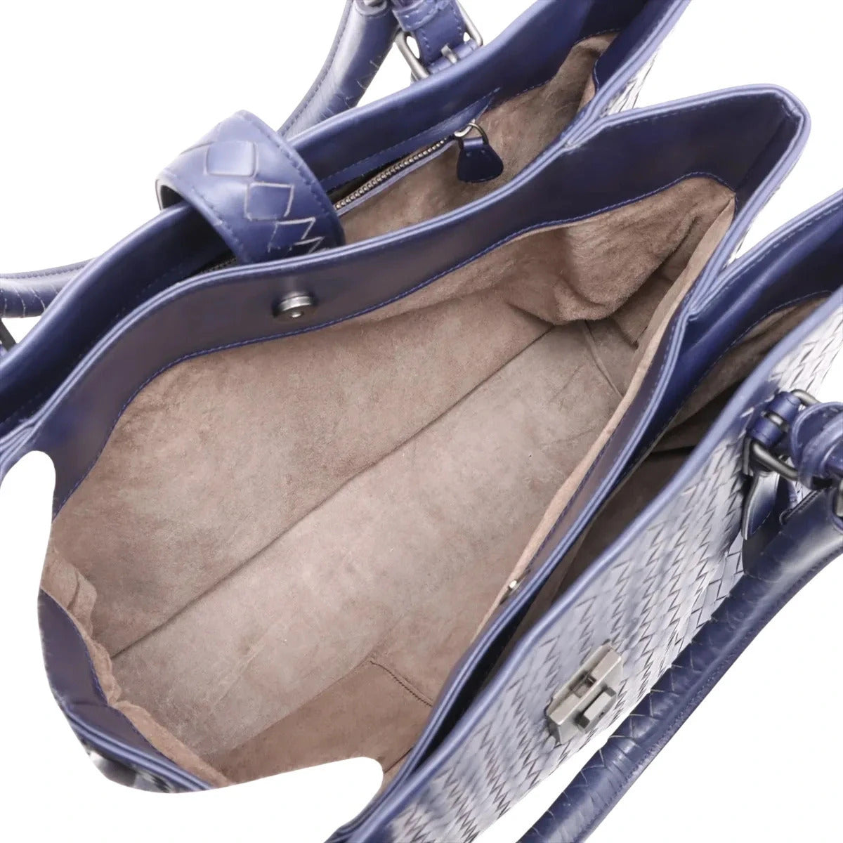Pre-Loved Roma Tote Intrecciato Leather Medium with Gunmetal Hardware, Navy Blue