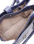 Pre-Loved Roma Tote Intrecciato Leather Medium with Gunmetal Hardware, Navy Blue