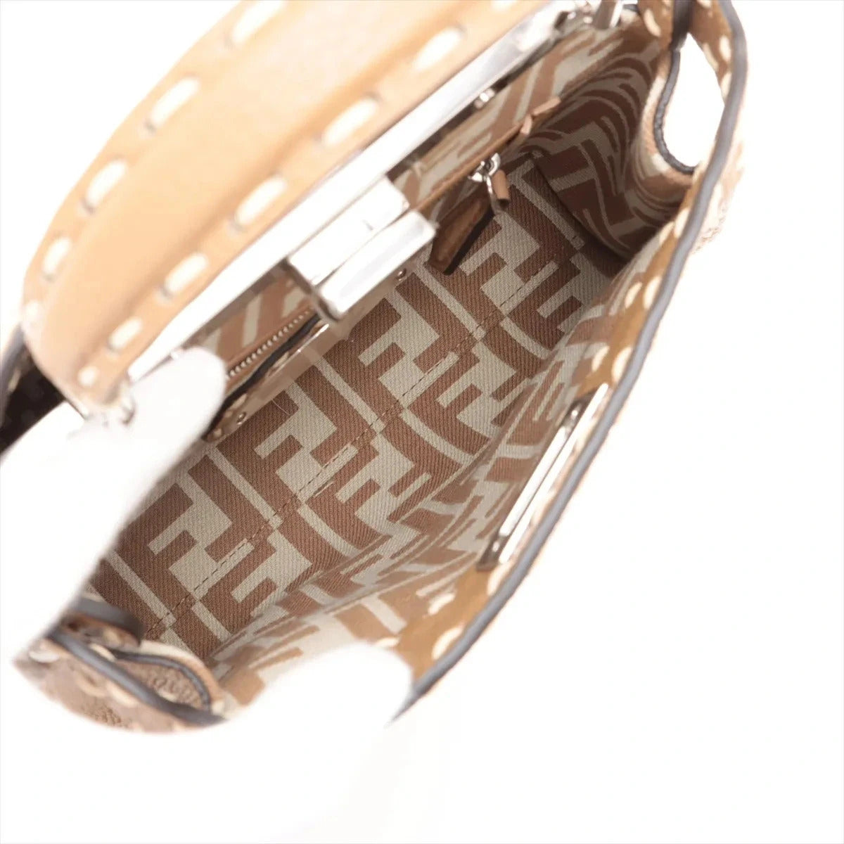 Pre-Loved Peekaboo Handbag Striped Canvas Mini with Silver Hardware, Brown and Beige