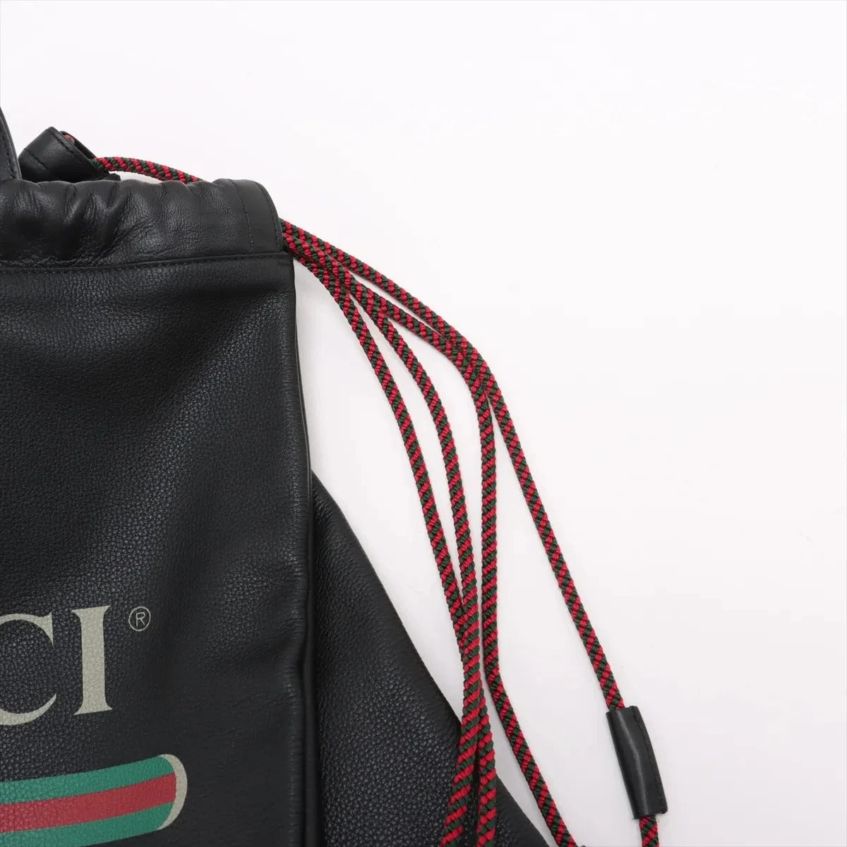 Pre-Loved Logo Print Drawstring Backpack Leather Medium with Black Hardware, Black