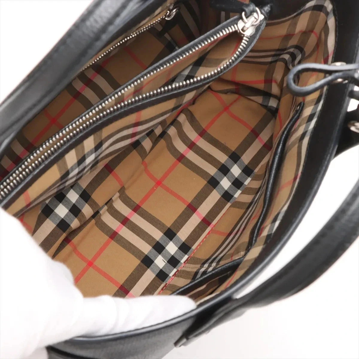 Pre-Loved The Banner Tote Leather Medium with Silver Hardware, Black