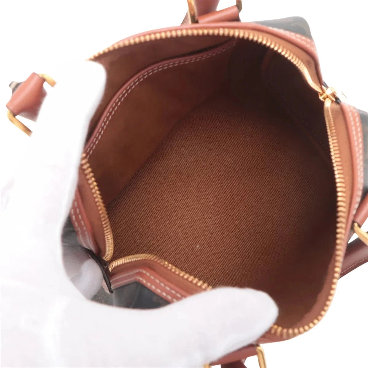 Pre-Loved Boston Triomphe Handbag Triomphe Coated Canvas Small with Gold Hardware, Brown