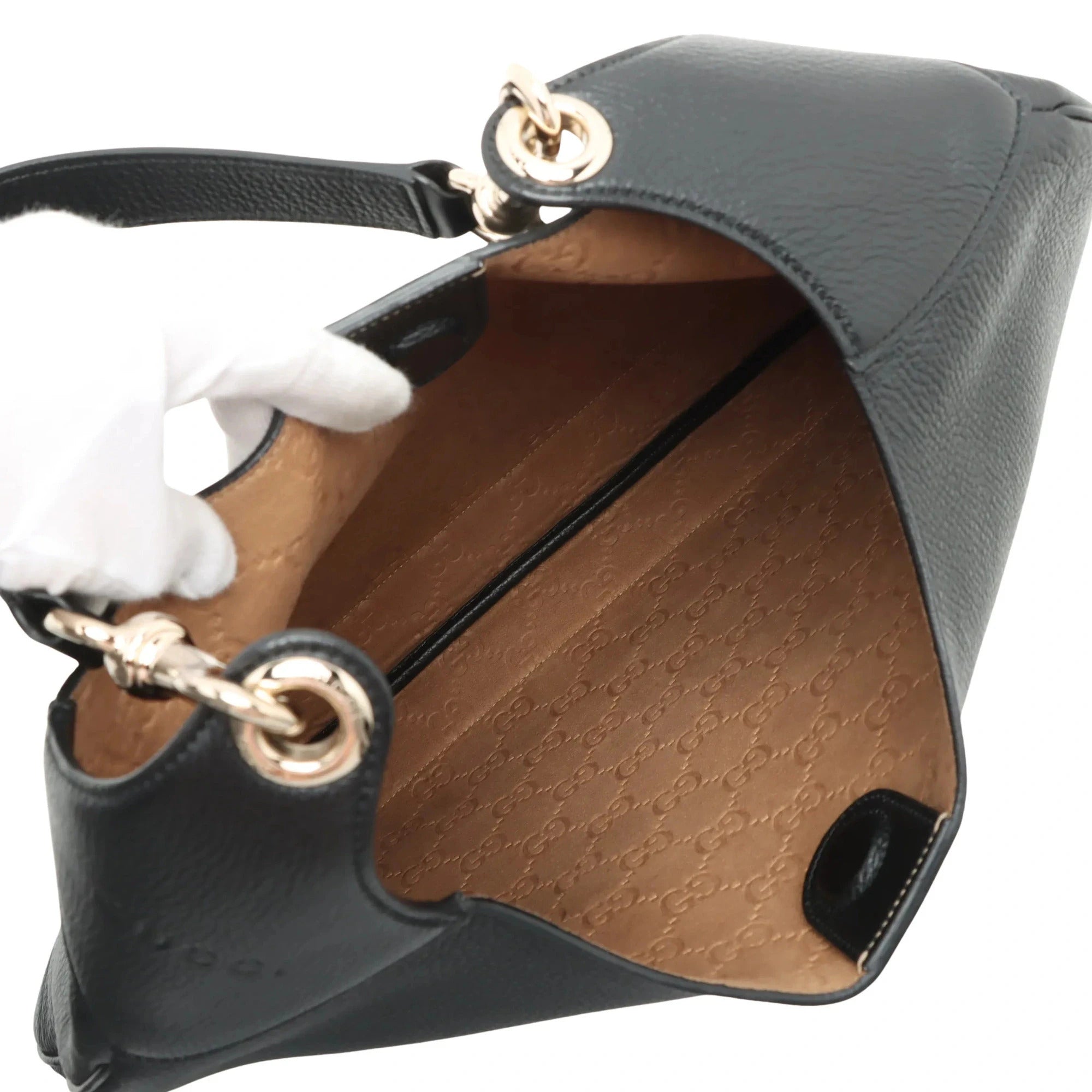 Pre-Loved Web Hobo Shoulder Bag Leather with Gold Hardware, Black