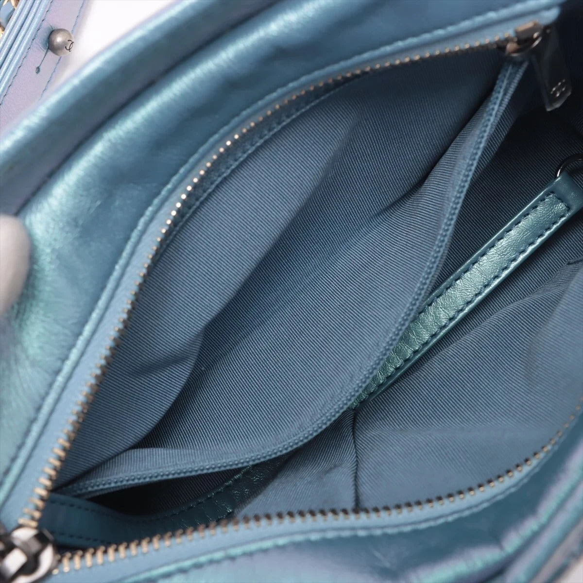 Pre-Loved Gabrielle Shoulder Bag Quilted Leather Small with Mixed Gold and Silver Hardware, Iridescent Blue