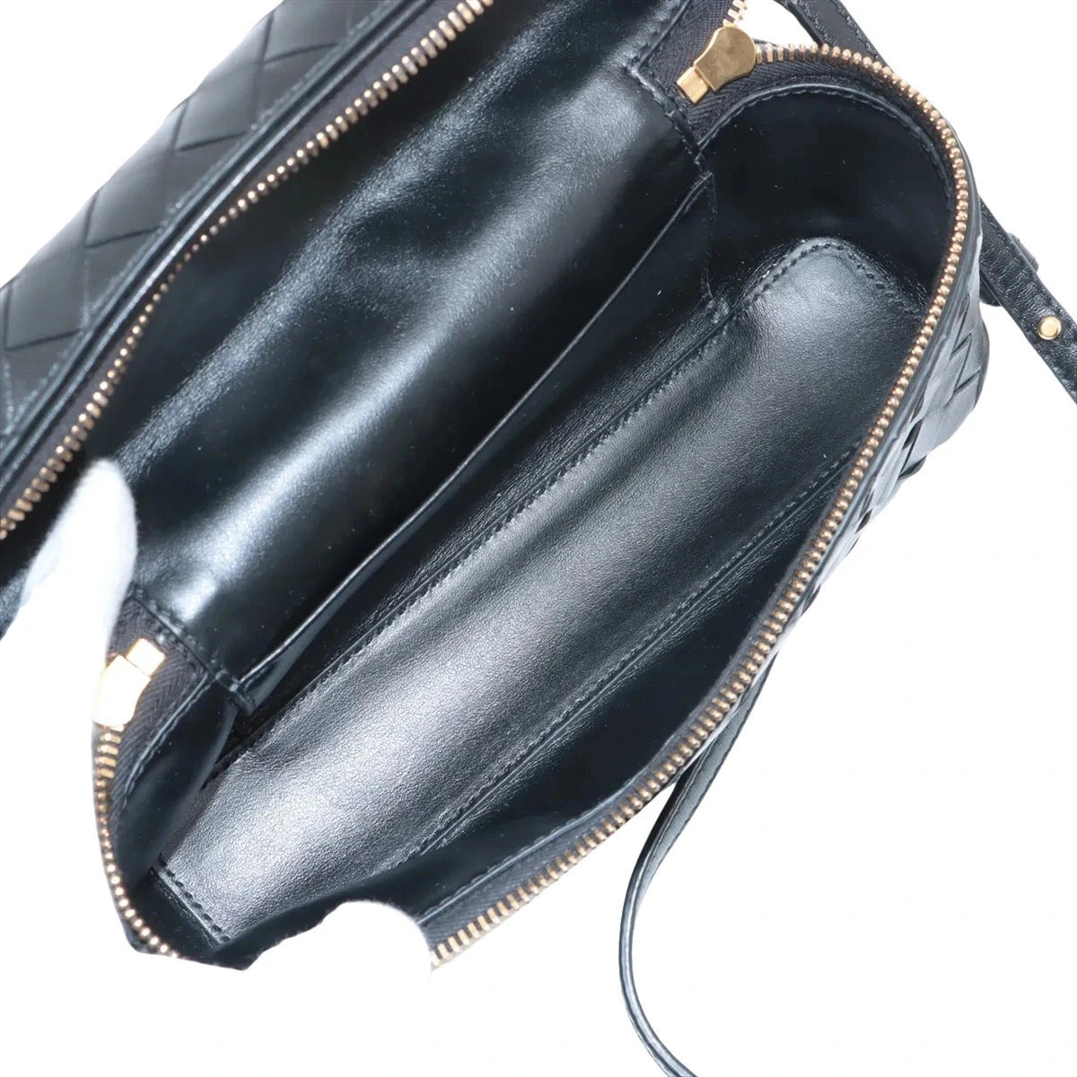 Pre-Loved Intrecciato Camera Bag Crossbody Bag Intrecciato Leather Small with Gold Hardware, Black