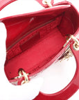 Pre-Loved Lady Dior Handbag Cannage Patent Leather Mini with Gold Hardware, Red