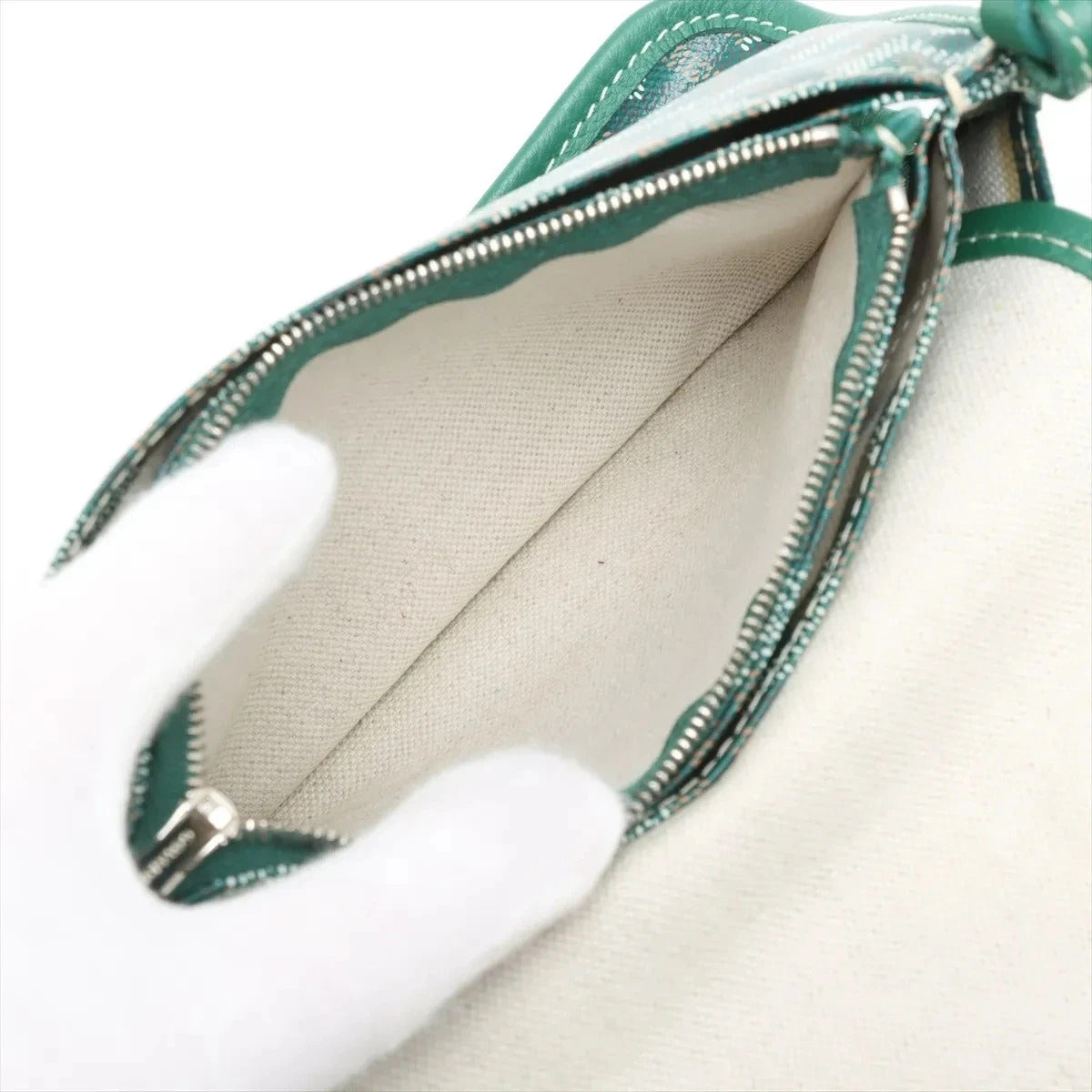 Pre-Loved Plumet Crossbody Bag Goyardine Chevron Coated Canvas with Silver Hardware, Green