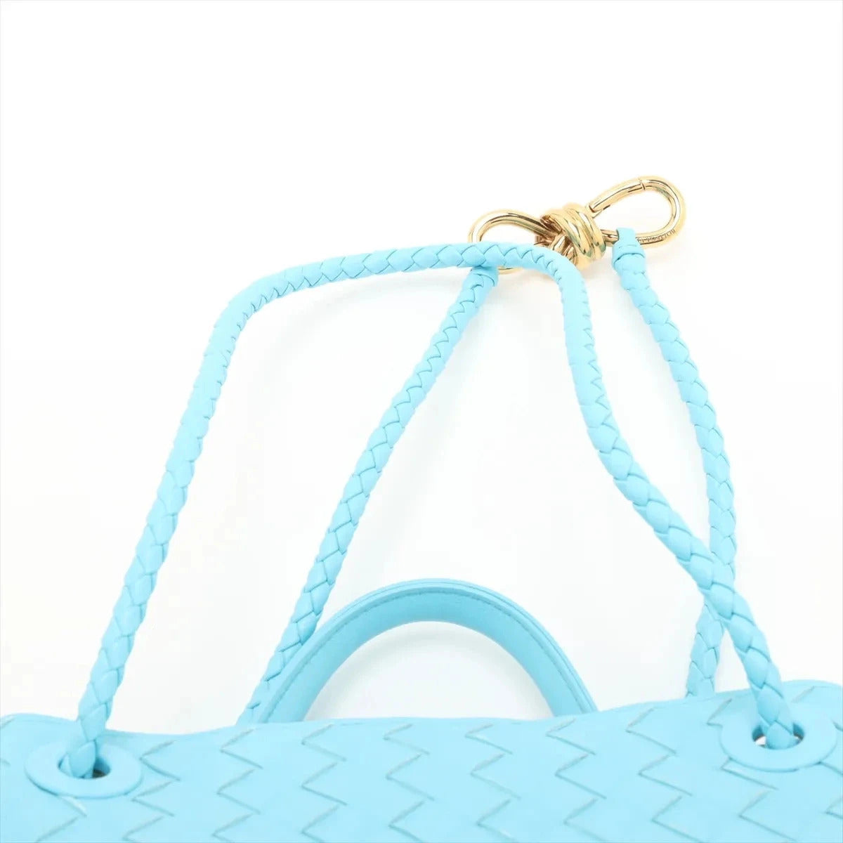 Pre-Loved Andiamo Handbag Intrecciato Leather Small with Gold Hardware, Light Blue