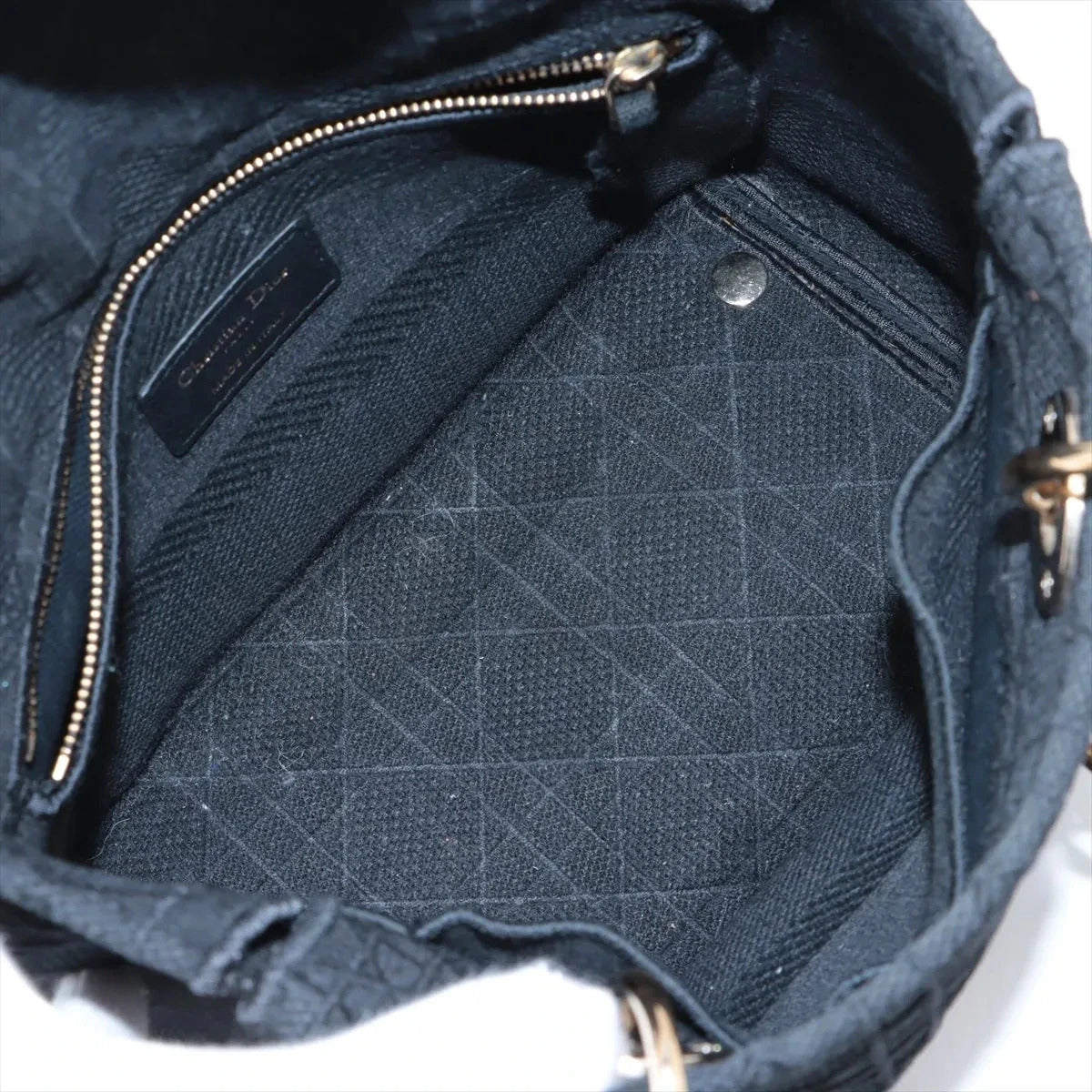 Pre-Loved Lady D-Lite Handbag Cannage Canvas Medium with Gold Hardware, Black