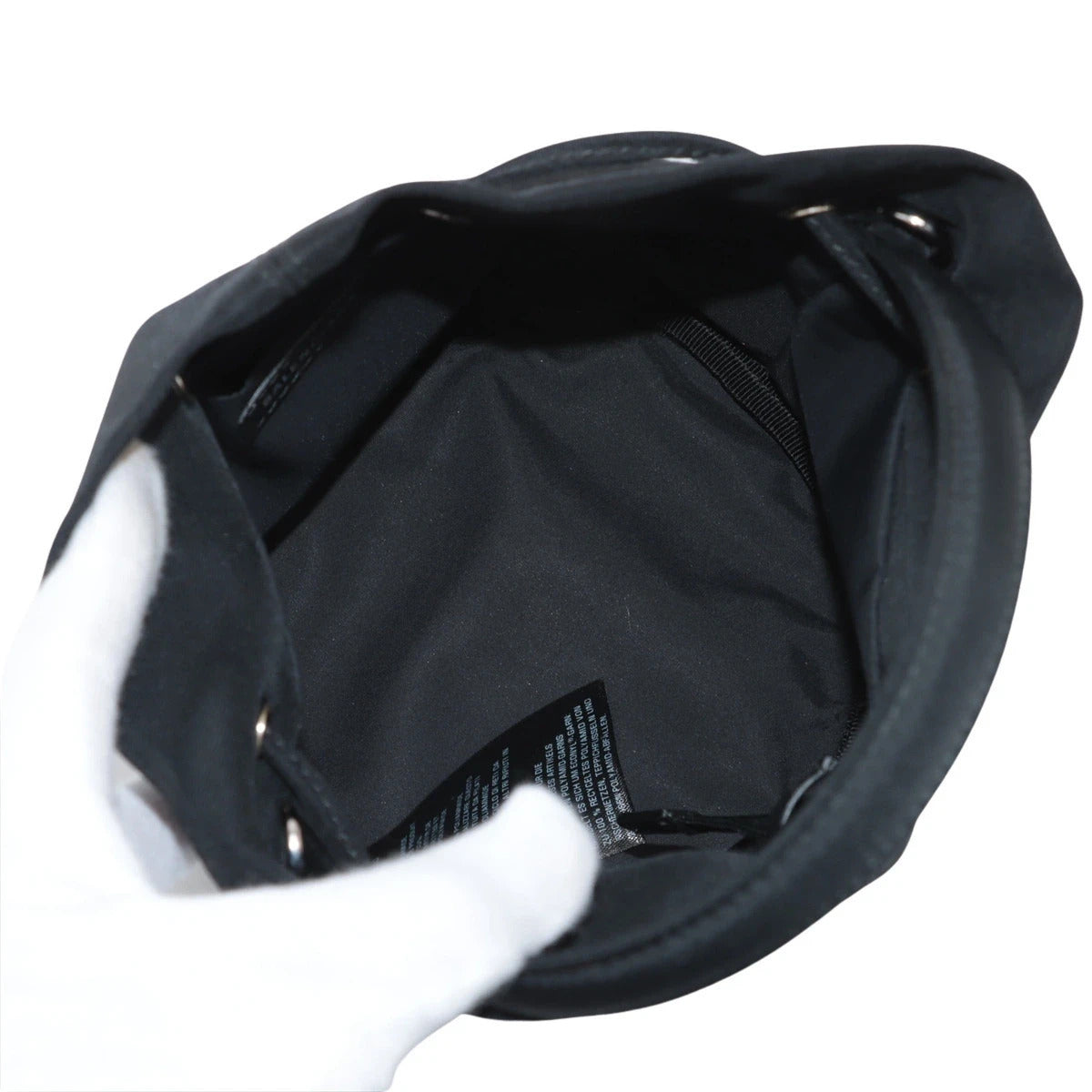 Pre-Loved Wheel Drawstring Bucket Bag Nylon XS with Silver Hardware, Black