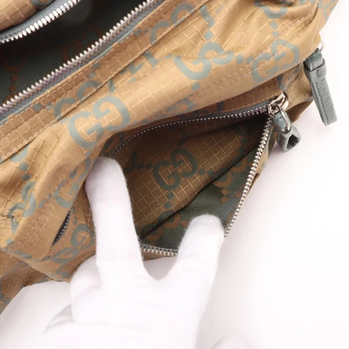 Pre-Loved GG Ripstop Belt Bag Monogram Nylon with Silver Hardware, Beige