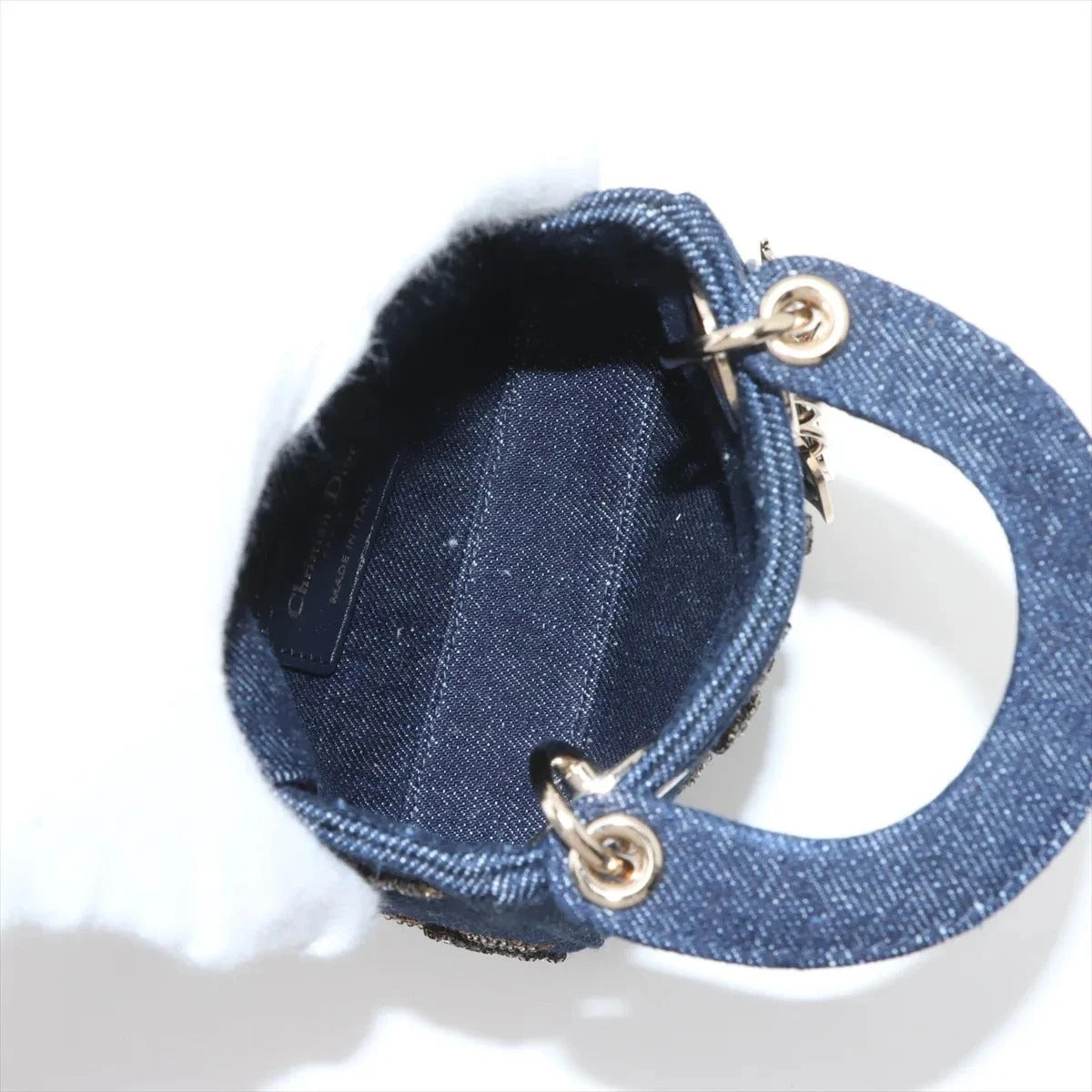Pre-Loved Lady Dior Handbag Denim Mini with Gold Hardware, Blue