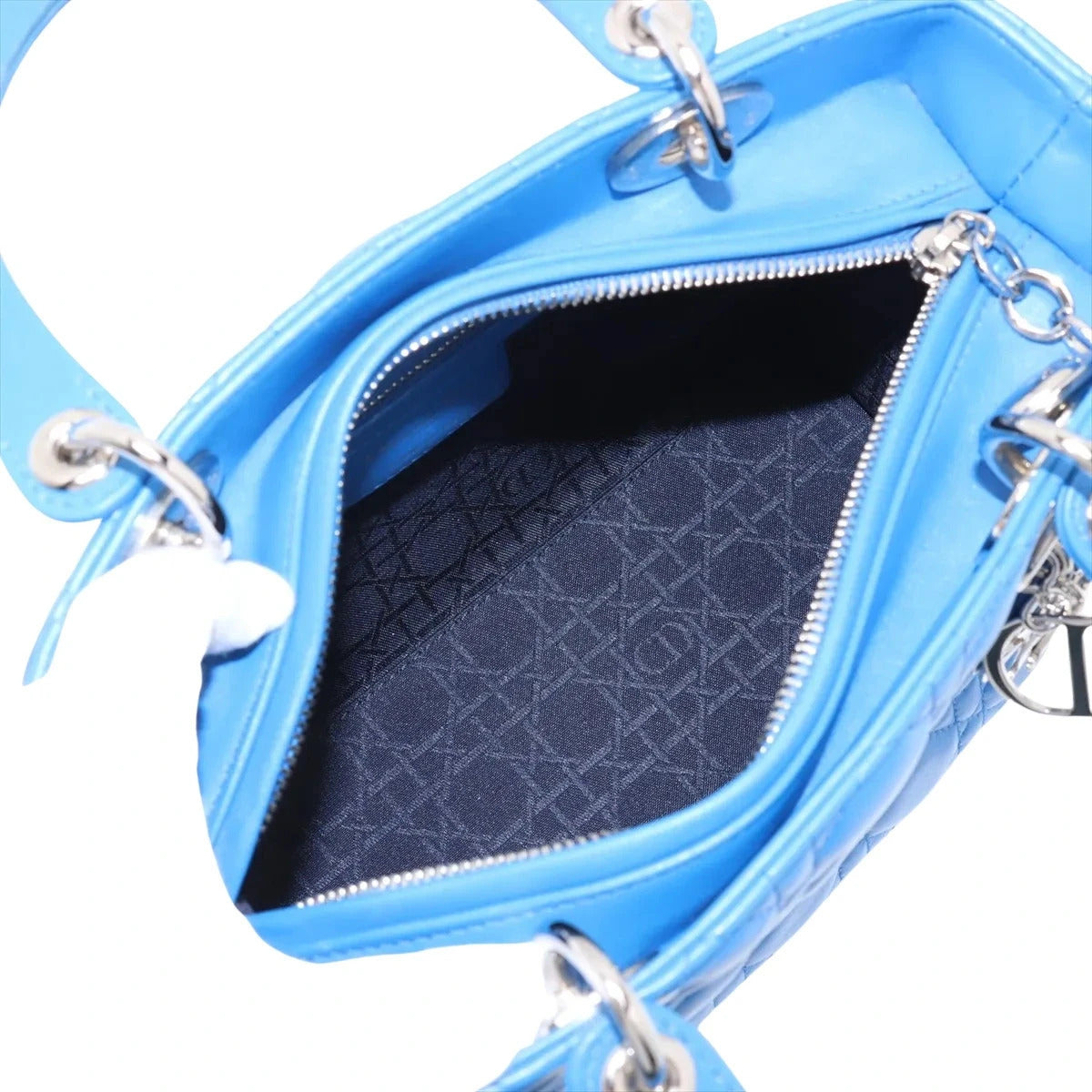 Pre-Loved Lady Dior Handbag Quilted Leather Medium with Silver Hardware, Blue