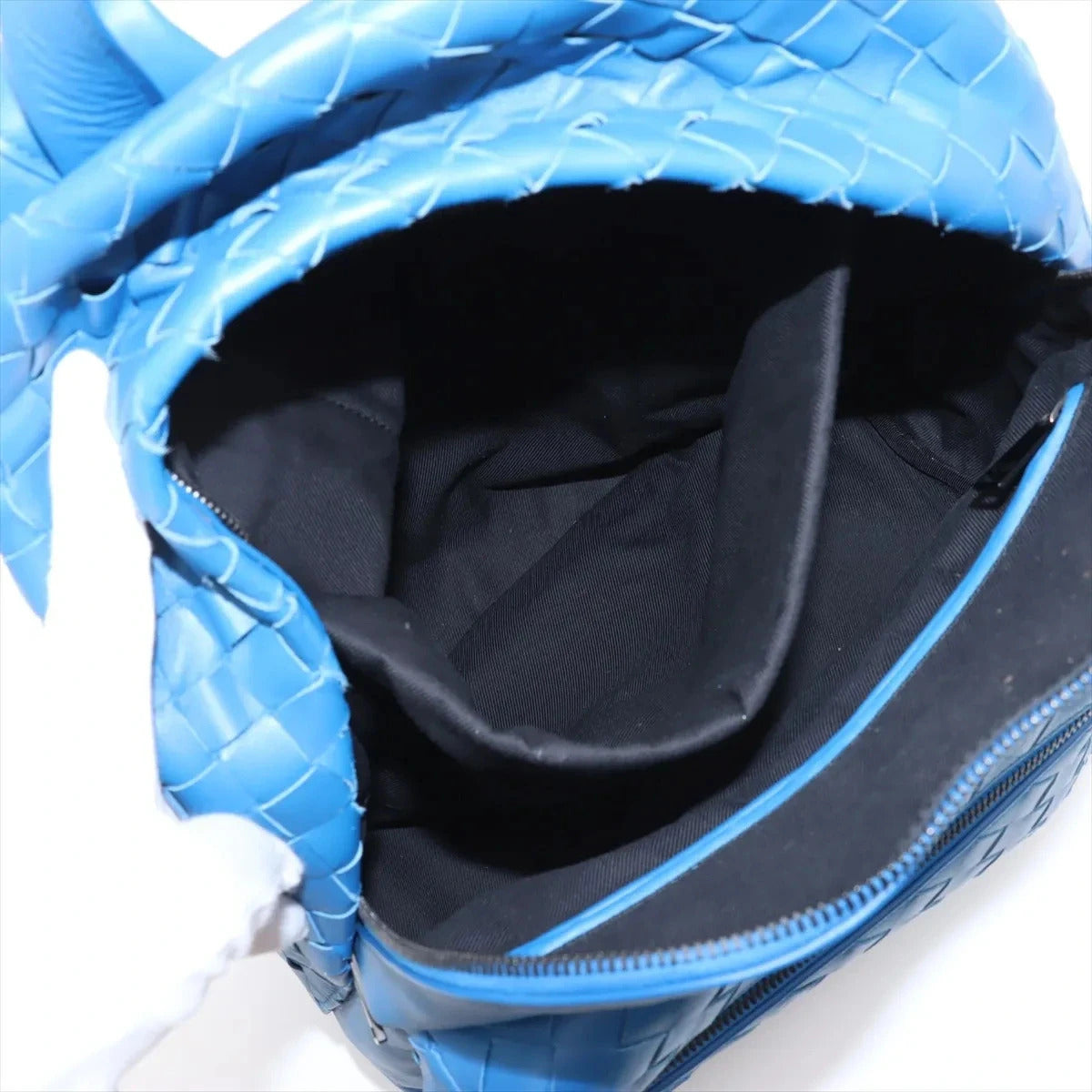 Pre-Loved Intrecciato Backpack Leather with Black Hardware, Blue