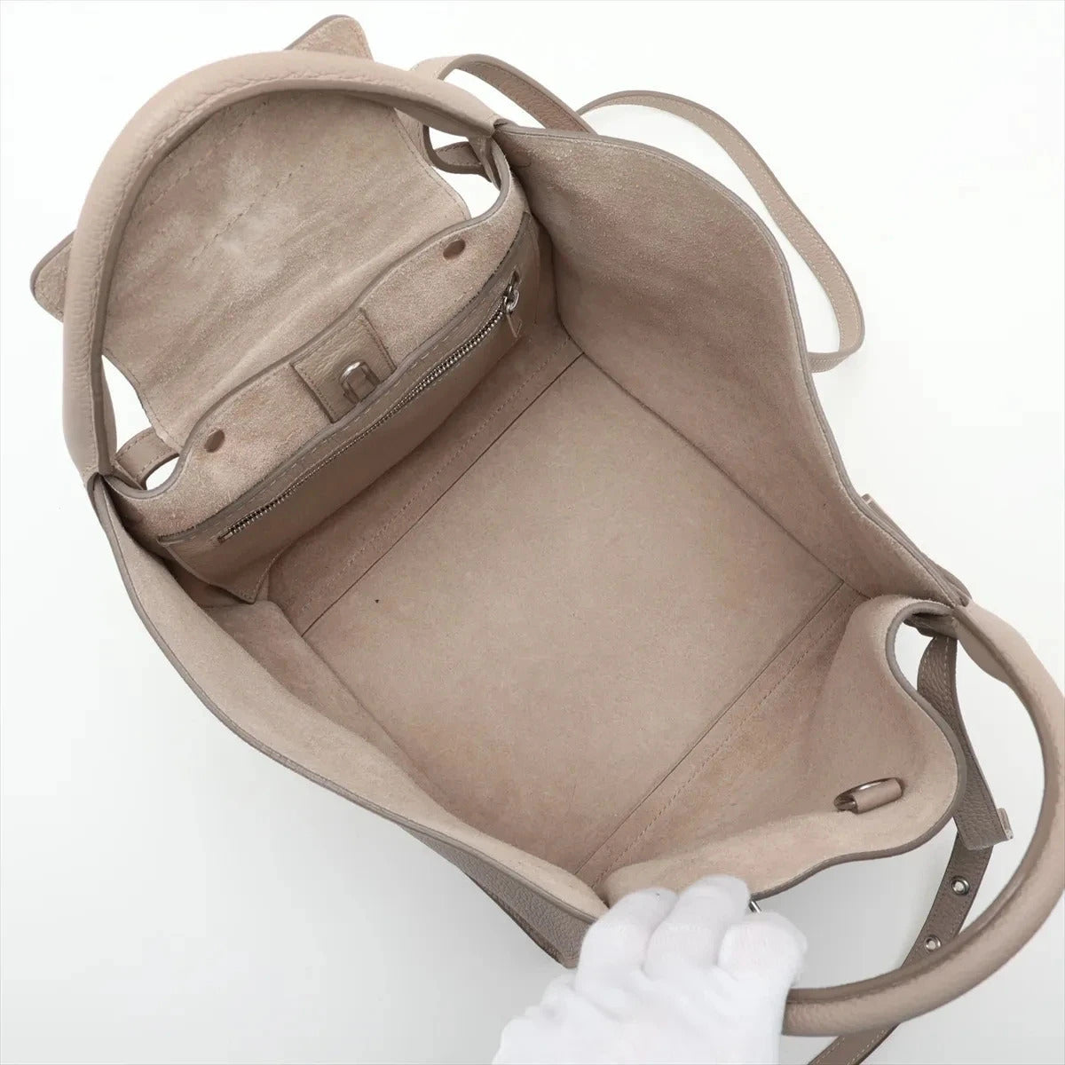 Pre-Loved Big Bag Tote Leather Small with Silver Hardware, Taupe