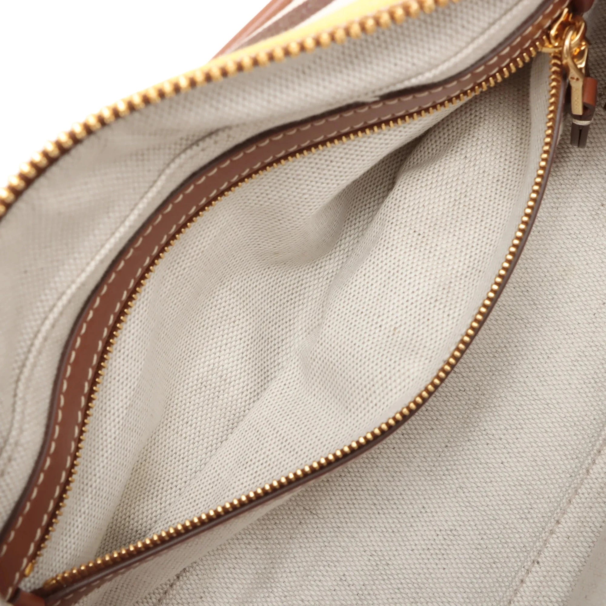 Pre-Loved Bowling Bag Handbag Striped Canvas Small with Gold Hardware, Beige Multicolor