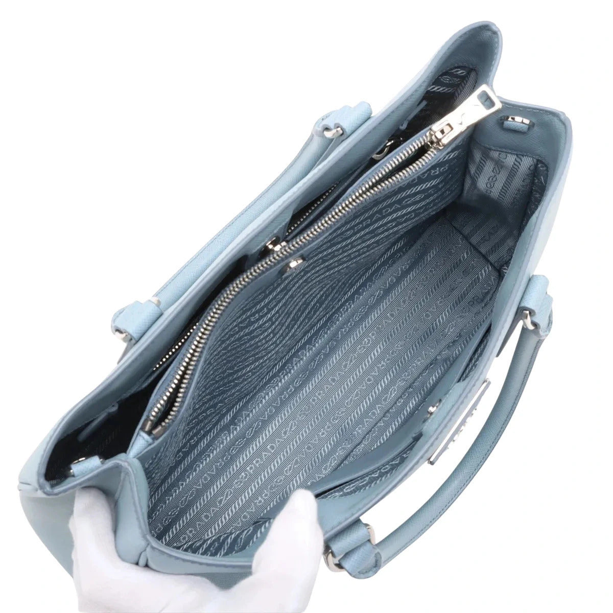 Pre-Loved Galleria Tote Leather Medium with Silver Hardware, Light Blue