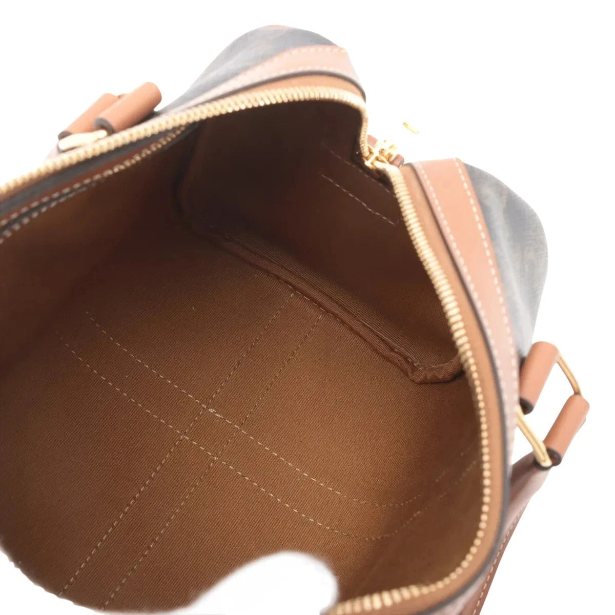 Pre-Loved Triomphe Boston Bag Handbag Triomphe Coated Canvas Small with Gold Hardware, Brown