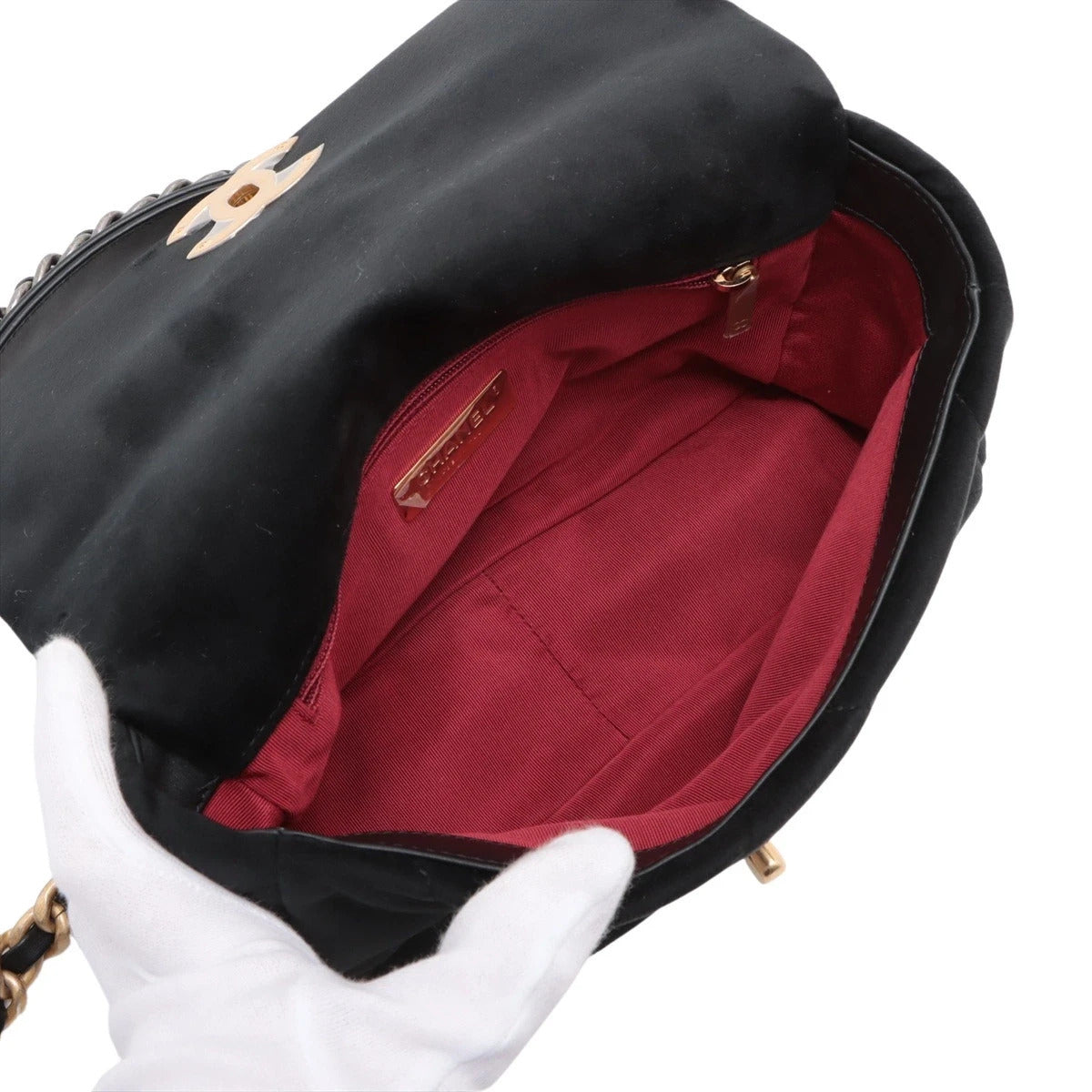 Pre-Loved Chanel 19 Shoulder Bag Quilted Fabric Small with Mixed Hardware, Black