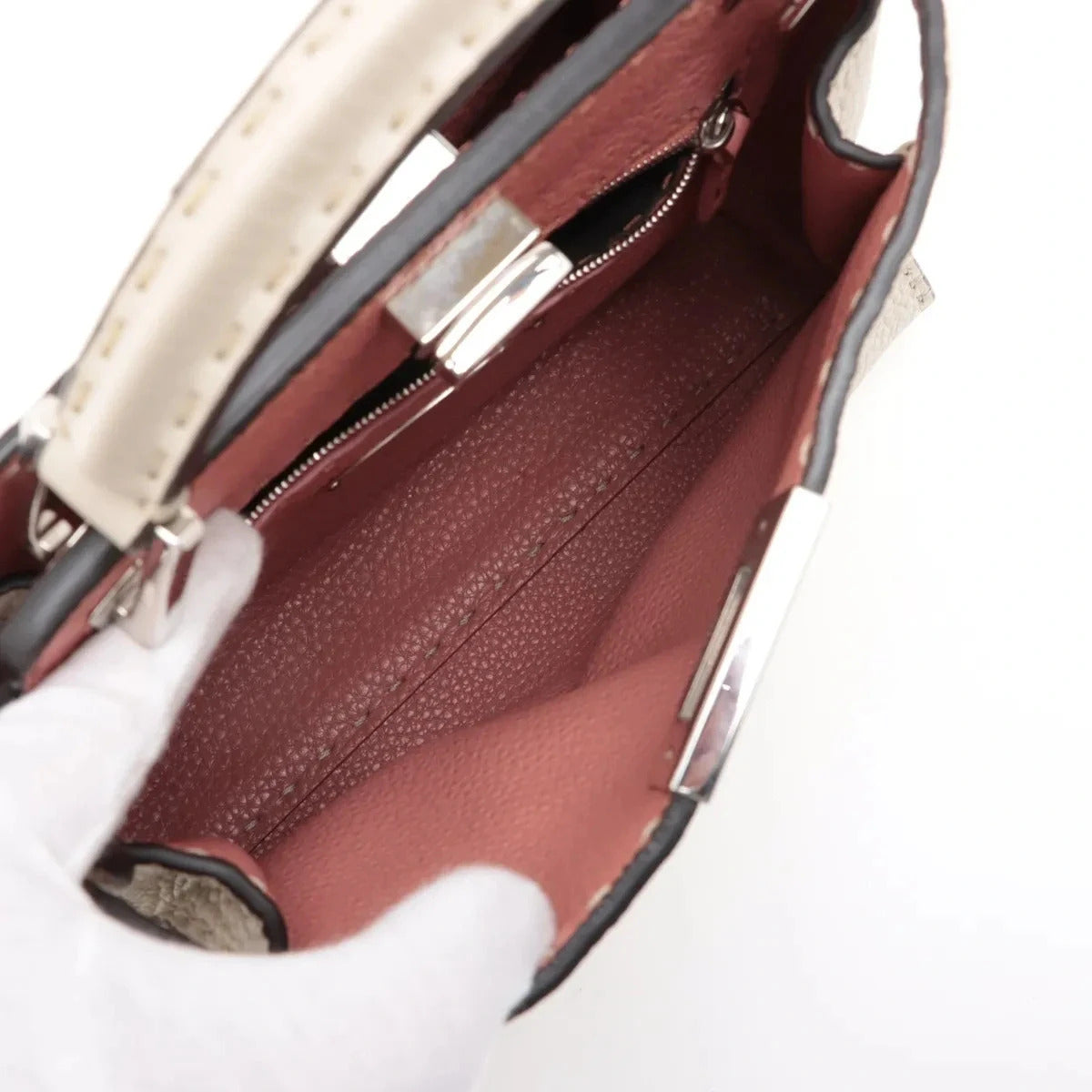 Pre-Loved Peekaboo Iconic Selleria Handbag Leather Small with Silver Hardware, Ivory