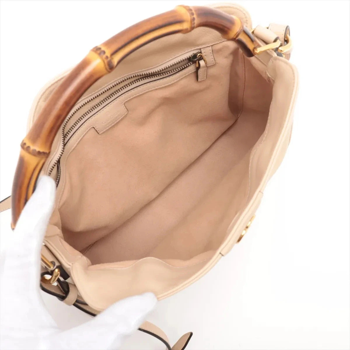 Pre-Loved Diana Bamboo Shoulder Bag Leather Medium with Gold Hardware, Beige