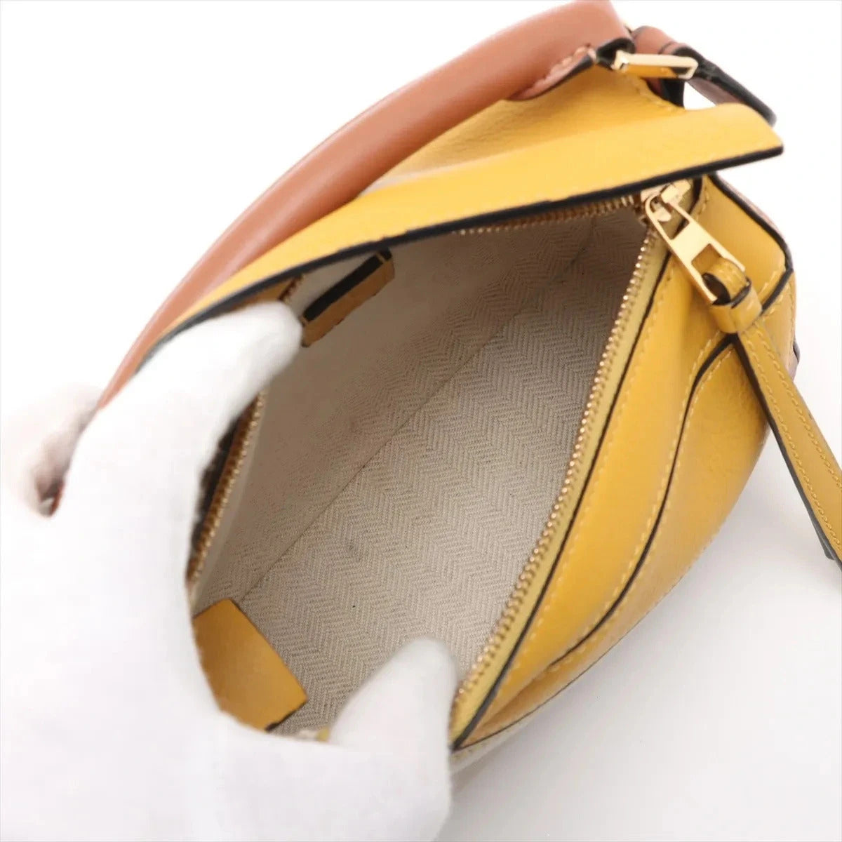 Pre-Loved Puzzle Handbag Leather Mini with Gold Hardware, Yellow, Tan, Cream