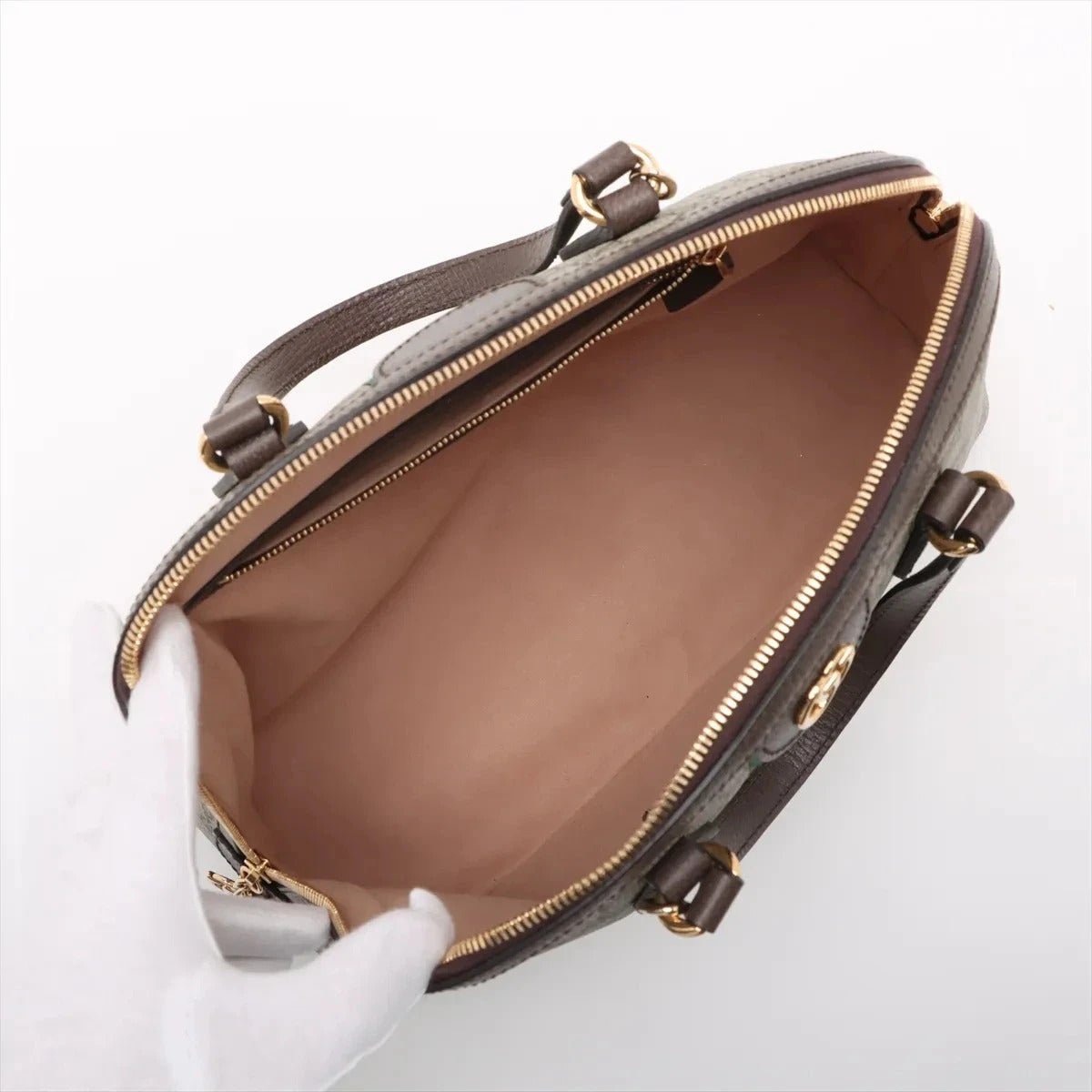 Pre-Loved Ophidia Handbag Monogram Coated Canvas Medium with Gold Hardware, Beige/Ebony