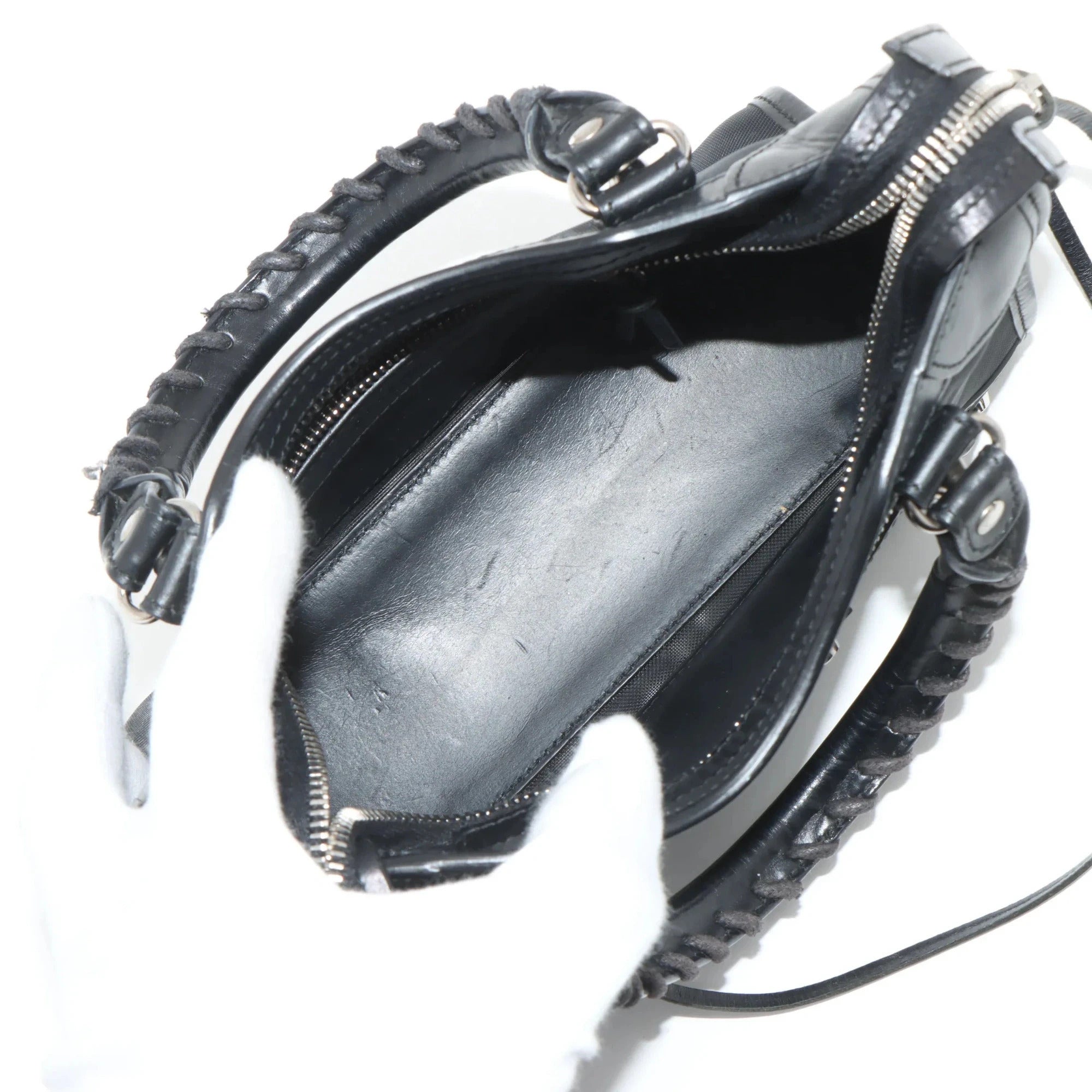 Pre-Loved Classic City Handbag Canvas Plain Mini with Silver Hardware, Black