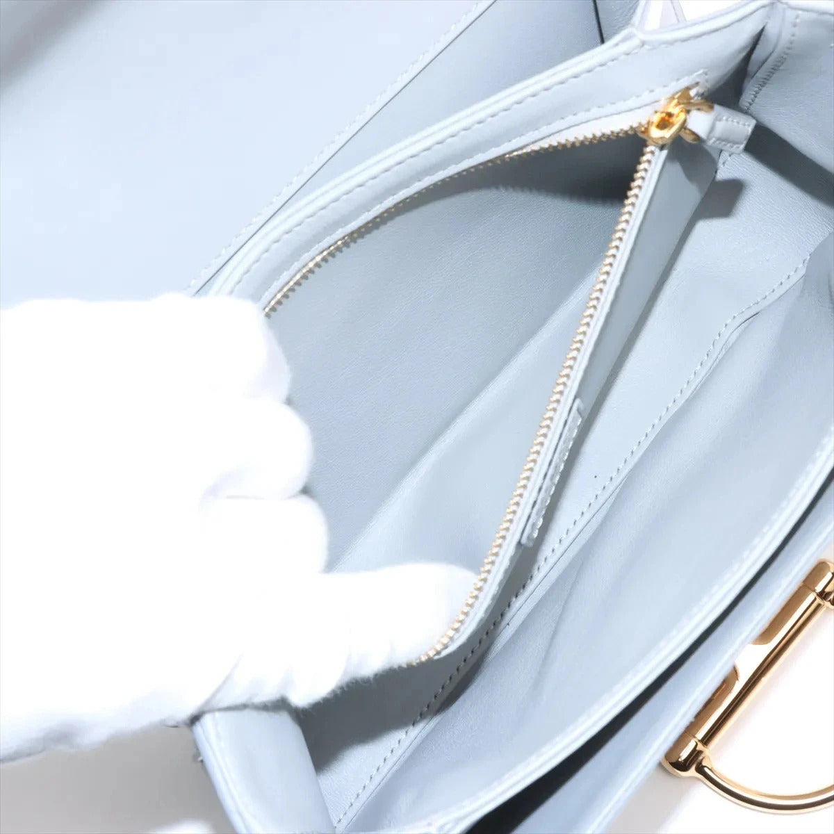 Pre-Loved Hook Shoulder Bag Leather Small with Gold Hardware, Light Grey