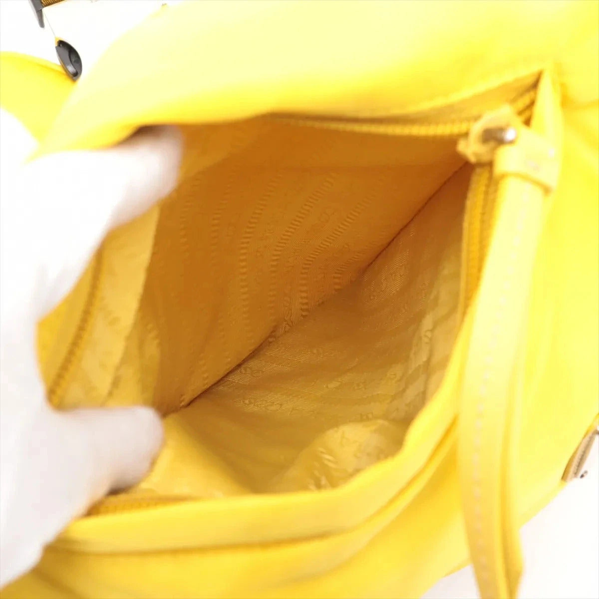Pre-Loved Padded Nylon Triangle Sling Sling Bag Nylon with Silver Hardware, Yellow