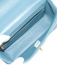 Pre-Loved Mini Flap Bag with Top Handle Handbag Quilted Leather Mini with Gold Hardware, Teal Blue