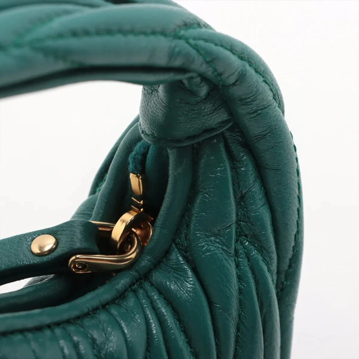 Pre-Loved Wander Matelassé Hobo Handbag Quilted Leather Micro with Gold Hardware, Green