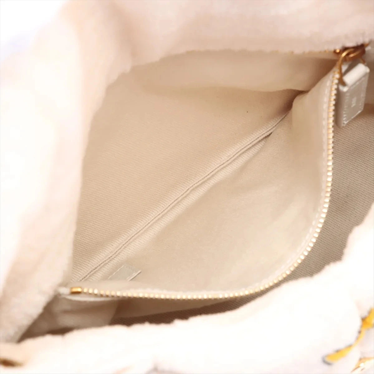 Pre-Loved Loulou Puffer Shoulder Bag Quilted Velvet Small with Aged Gold Hardware, Ivory Multicolor