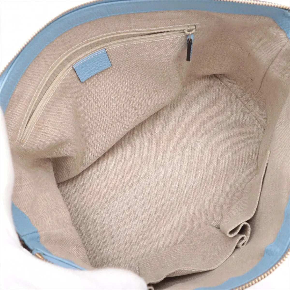 Pre-Loved Interlocking G Charm Tote Leather with Gold Hardware, Light Blue