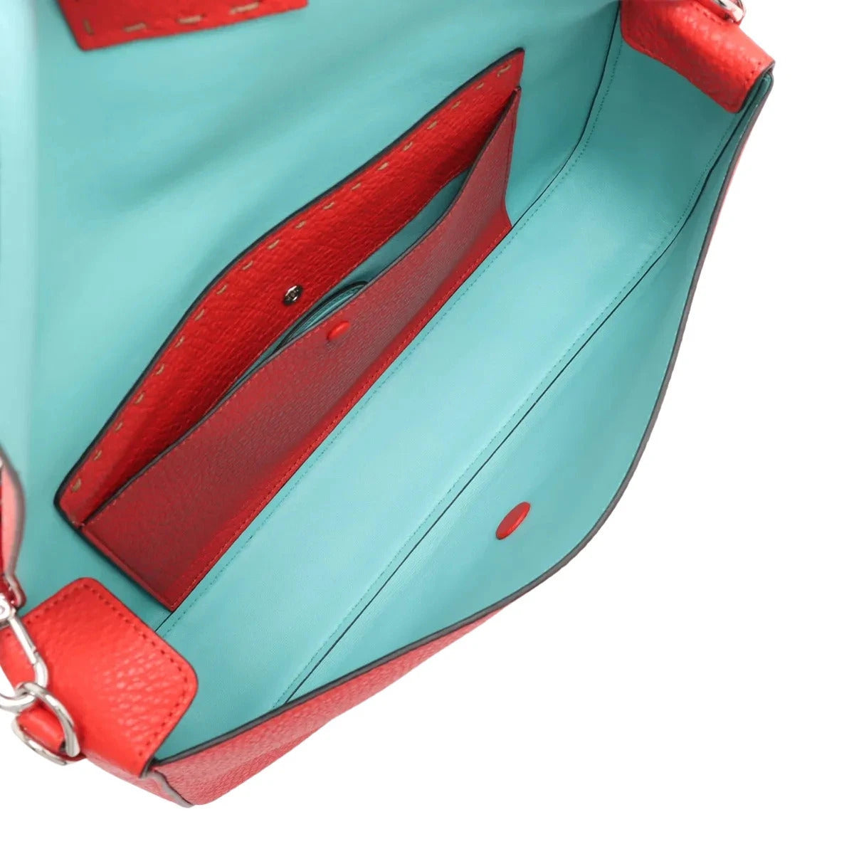 Pre-Loved Baguette Shoulder Bag Leather with Silver Hardware, Red