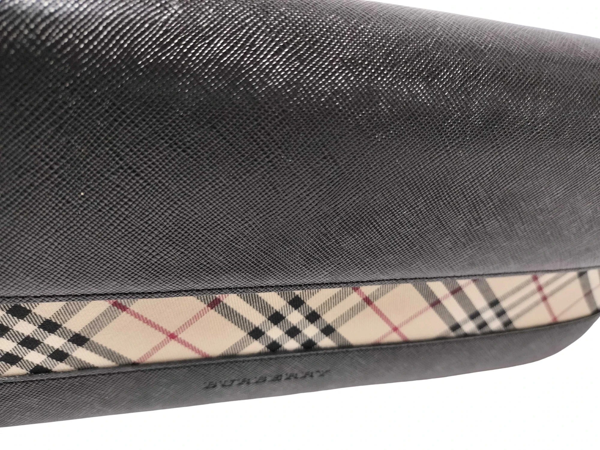 Pre-Loved Shoulder Bag Nova Check Coated Canvas with Silver Hardware, Beige and Black