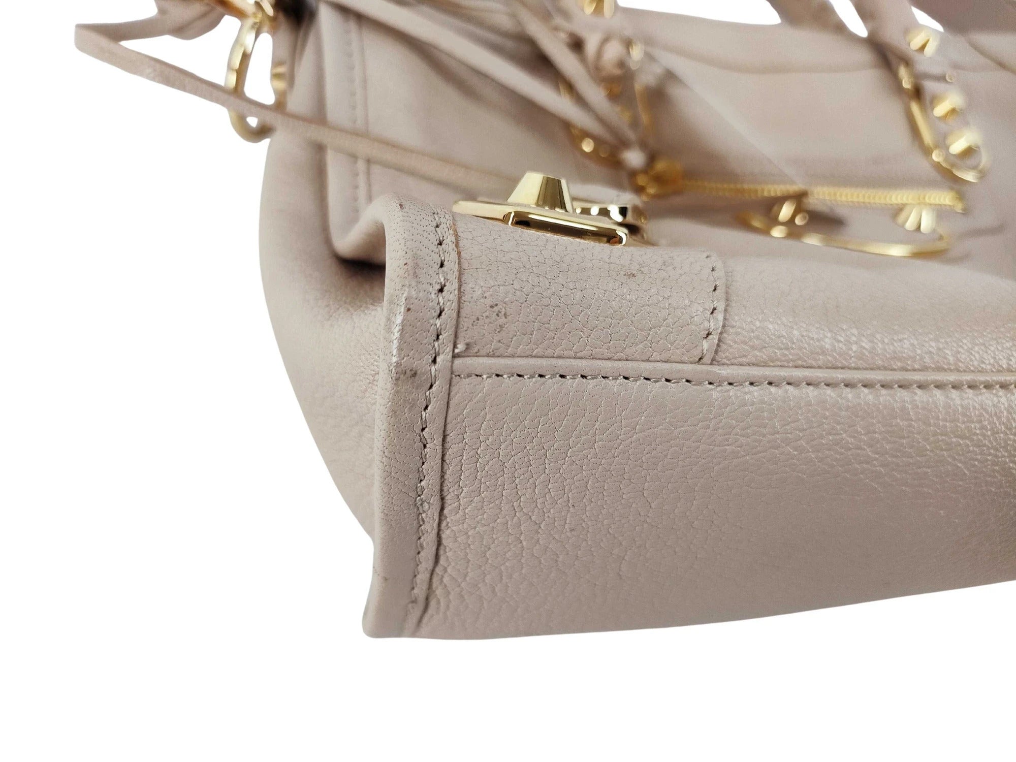 Pre-Loved Classic City Handbag Leather Small with Gold Hardware, Beige