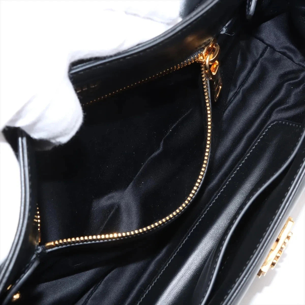 Pre-Loved Nappa Leather Shoulder Bag Leather with Gold Hardware, Black