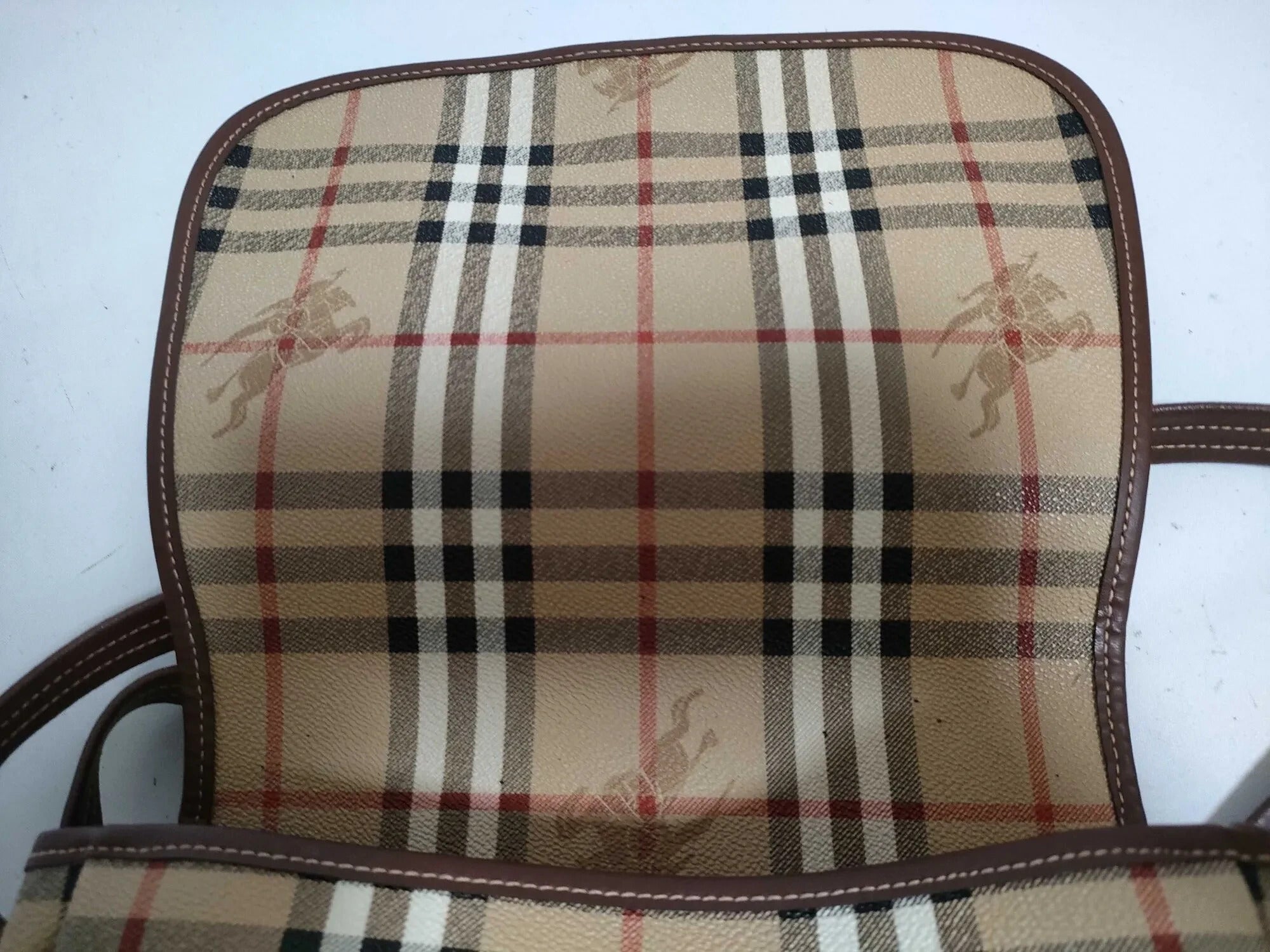 Pre-Loved Saddle Crossbody Crossbody Bag Haymarket Check Coated Canvas Small with Gold Hardware, Beige