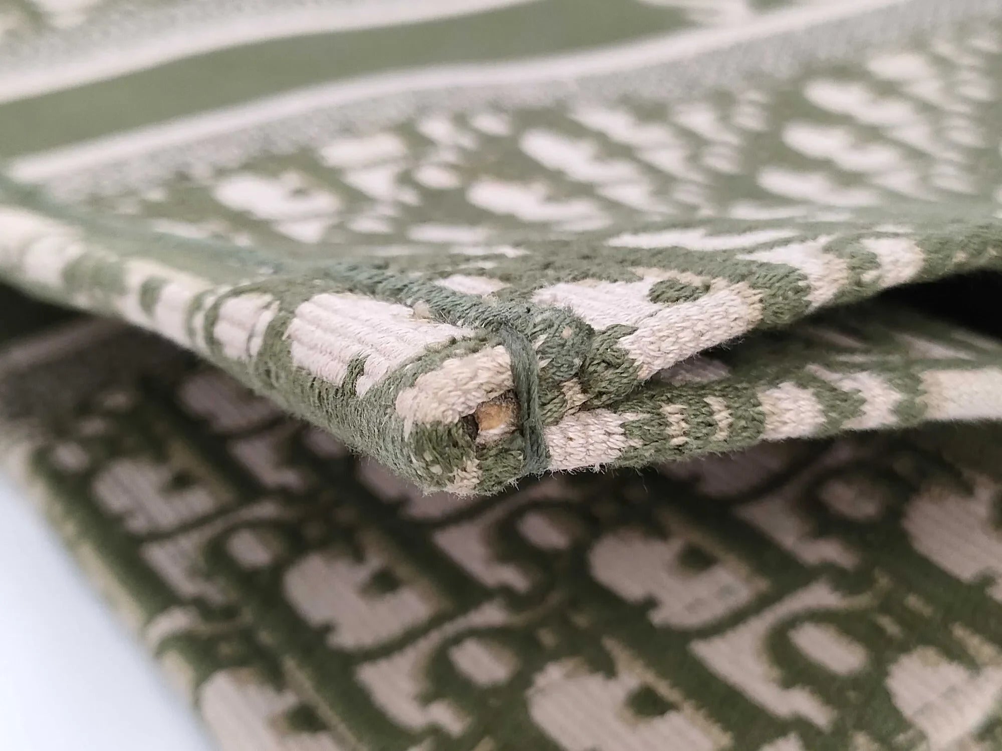 Pre-Loved Book Tote Tote Oblique Embroidered Canvas Large, Green and Beige