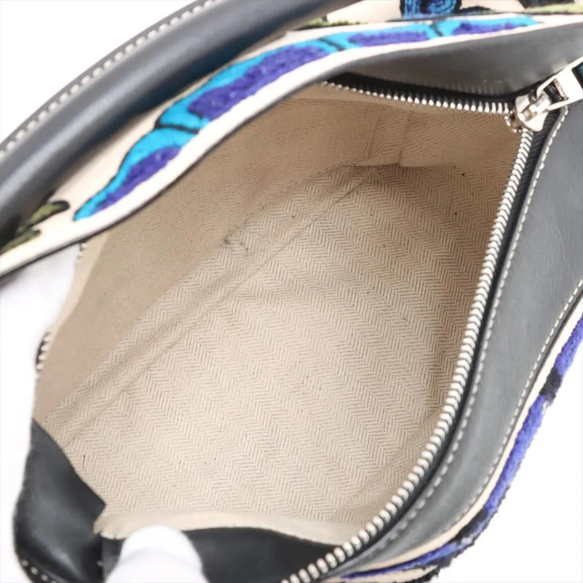 Pre-Loved Puzzle Handbag Embroidered Leather Small with Silver Hardware, Black Multicolor