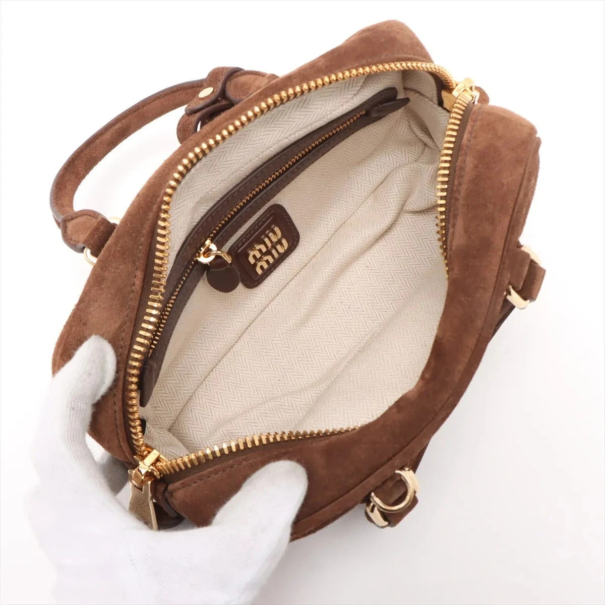 Pre-Loved Arcadie Handbag Suede Small with Gold Hardware, Brown