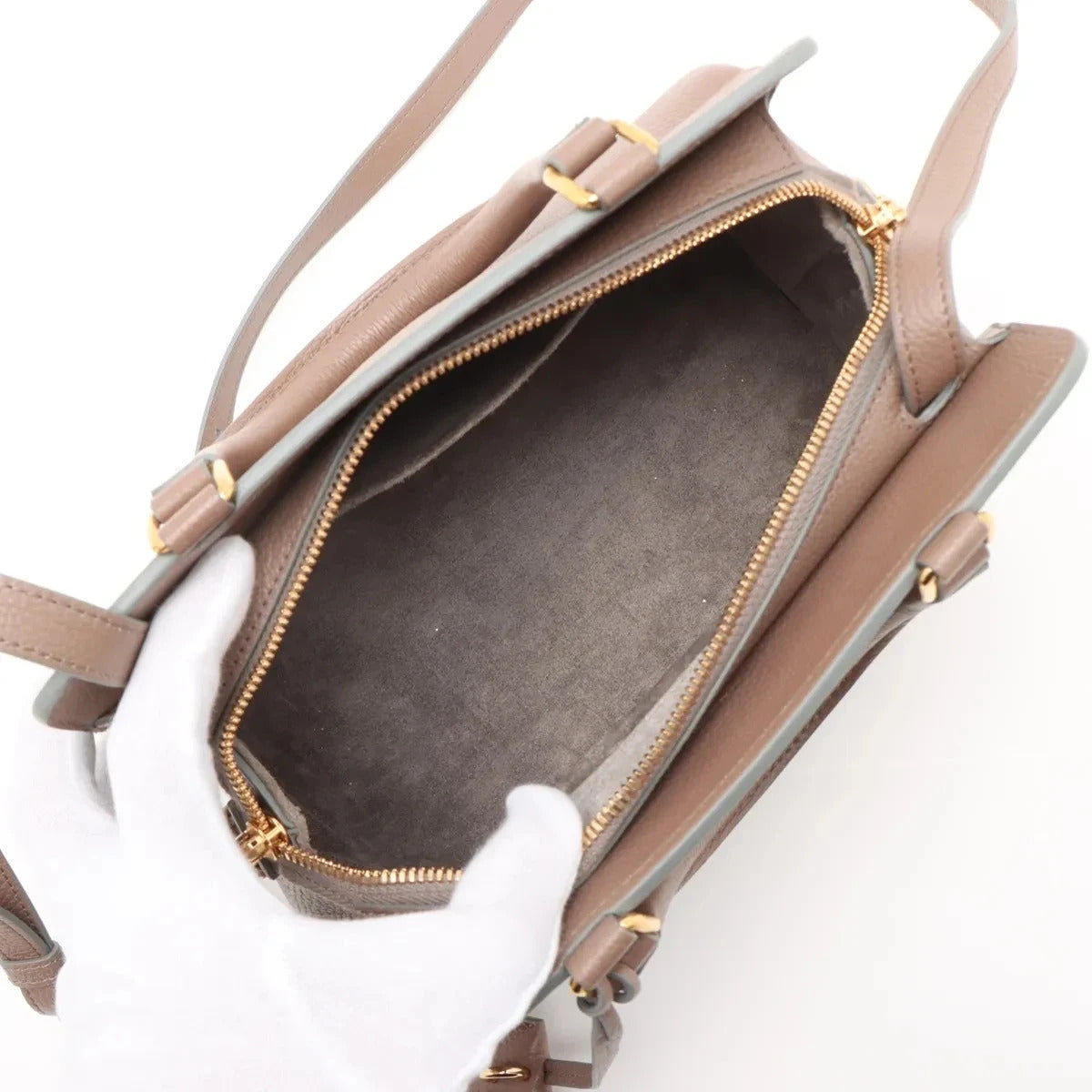 Pre-Loved Cabas Handbag Leather Small with Gold Hardware, Taupe